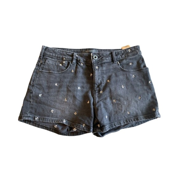Scotch & Soda Black Stretch Embroidered Anchor Print Denim Jean Shorts Size 27 - Picture 1 of 10